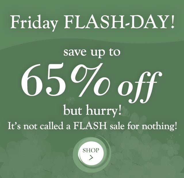 Friday FLASH-DAY! 	 save up to 65% but hurry! Itâs not called a FLASH sale for nothing!  shop >