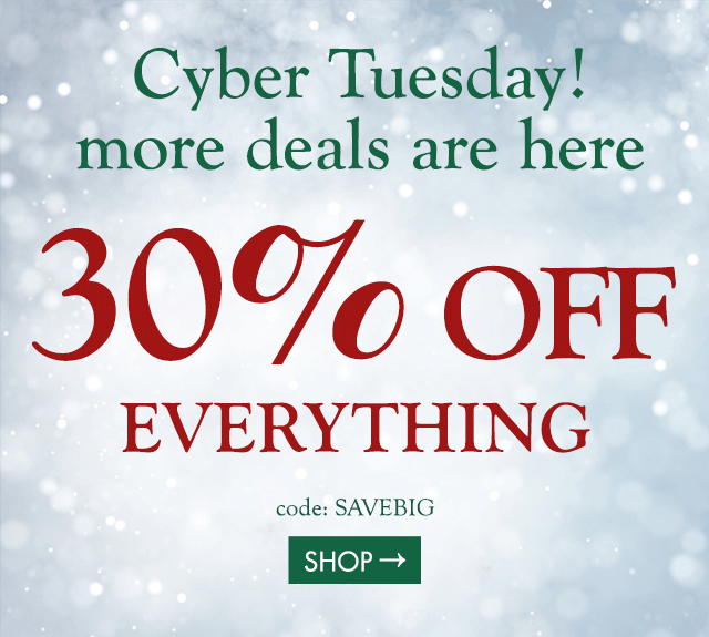CYBER TUESDAY! MORE DEALS ARE HERE!    30% OFF EVERYTHING code:  SAVEBIG   