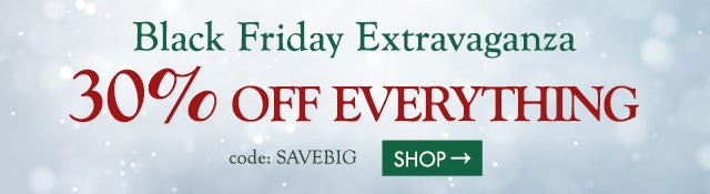 Black Friday EXTRAVAGANZA 30% OFF EVERYTHING SAVEBIG   