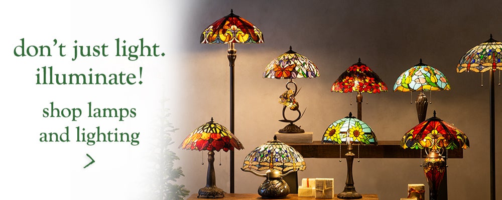 Image of assortment of stained glass lamps. don't just light, illuminate! shop lamps and lighting