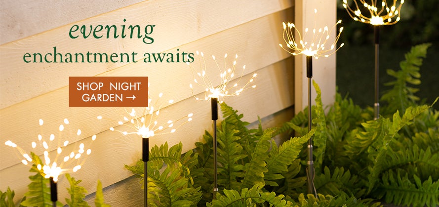 image of Set of 5 Sparkle Light Stakes.  evening enchantment awaits. SHOP NIGHT GARDEN
