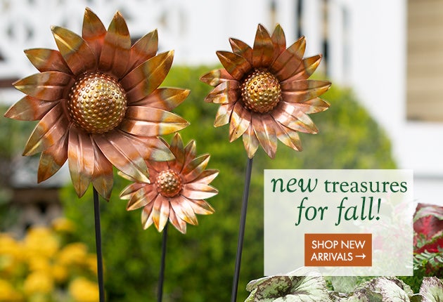 Image of Bronze Daisies Garden Stakes & Nature Green Planter Set. new treasures for fall! SHOP NEW ARRIVALS