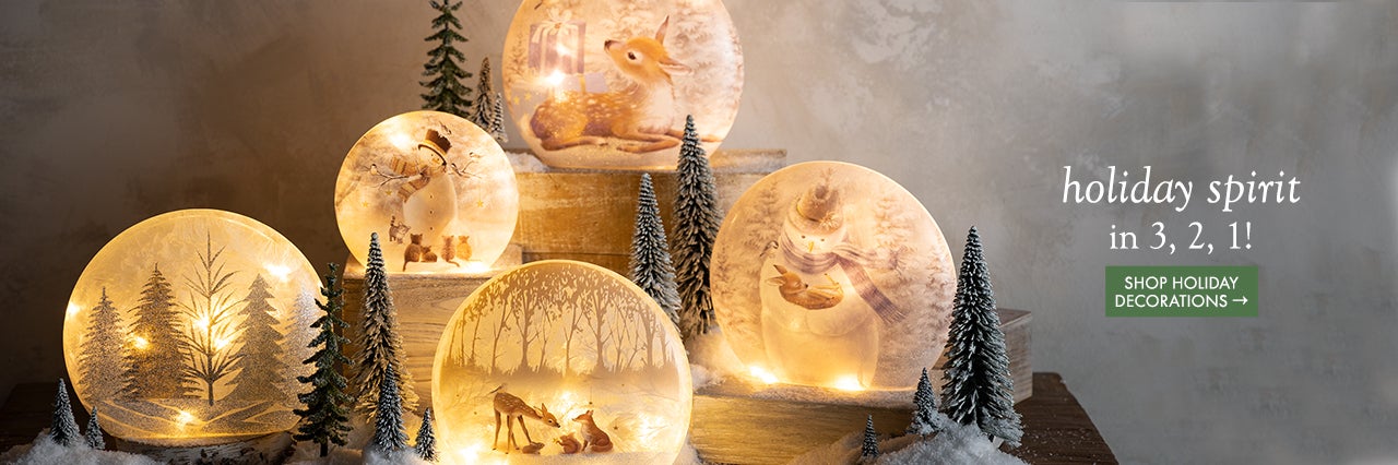 Image of Snowman & Kittens and new Snowman & Deer Lighted Globes. holiday spirit in 3, 2, 1!. SHOP HOLIDAY DECORATIONS