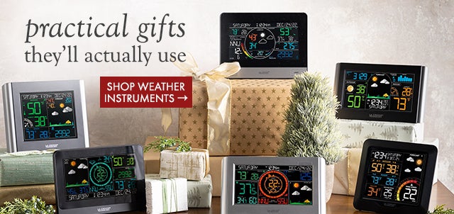 image of assorted weather instruments. practical gifts they'll really use. SHOP WEATHER INSTRUMENTS