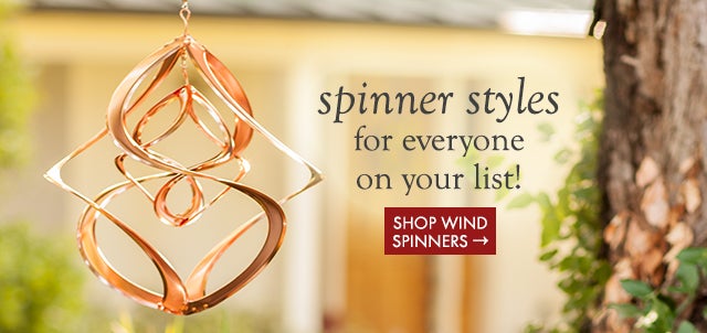 Image of Copper-Plated Dual Spiral Hanging Metal Wind Spinner. spinner styles for everyone on your list! SHOP WIND SPINNERS