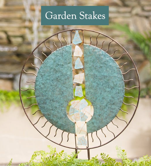 Image of Round Metal & Glass Garden Stake - Shop Garden Stakes