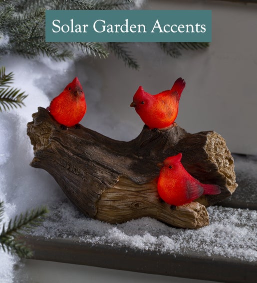 Image of Cardinals On Log - Shop Solar Garden Accents