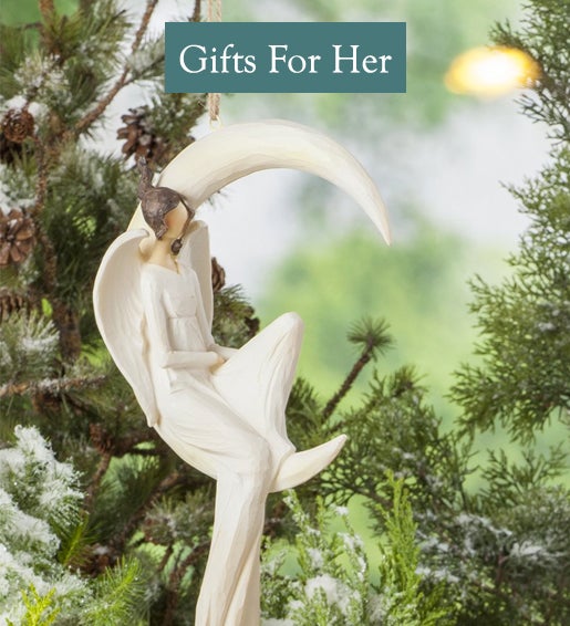 An image angel on a crescent moon figurine. Shop gifts for Her.