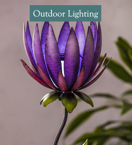 Image of Metal Lighted Purple and Pink Solar Flower Garden Stake. OUTDOOR LIGHTING