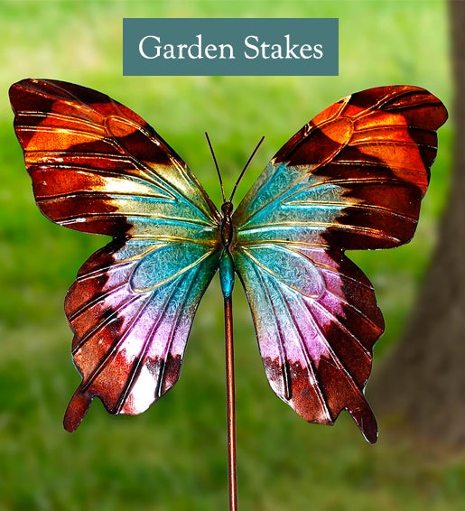 Image of Handcrafted Metal Butterfly Garden Stake. GARDEN STAKES
