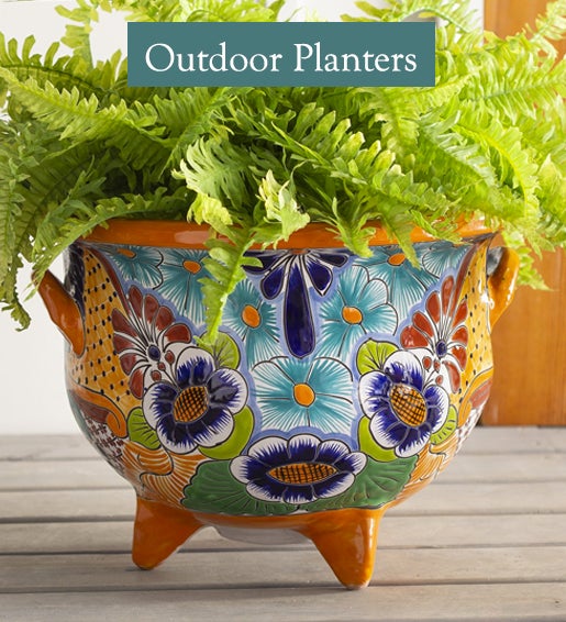 Image of Talavera Pottery Planter with Feet. Outdoor Planters