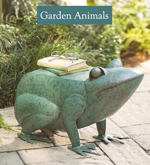Image of Handmade Painted Metal Frog Side Table. Garden Animals