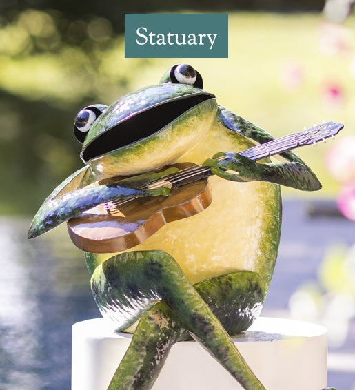 Image of Large Metal Frog Musician Garden Sculpture. STATUARY