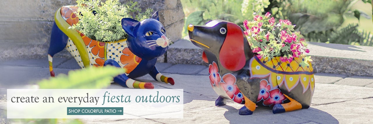 image of talavera planters. create an everyday fiesta outdoors SHOP COLORFUL PATIO
