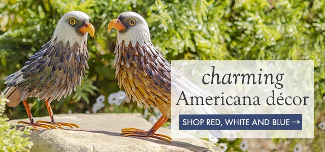 image of Metal Eagle Statues, Set of 2. three cheers for charming Americana decor SHOP RED, WHITE AND BLUE