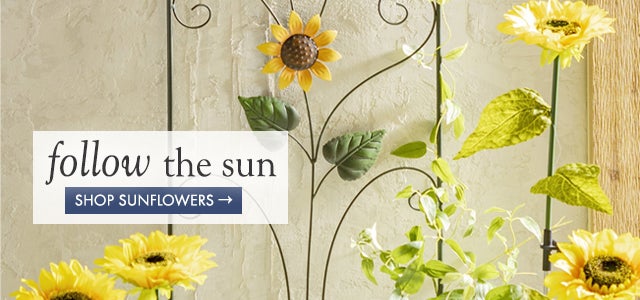 Image of Metal Sunflower Garden Trellis. follow the sun SHOP SUNFLOWERS