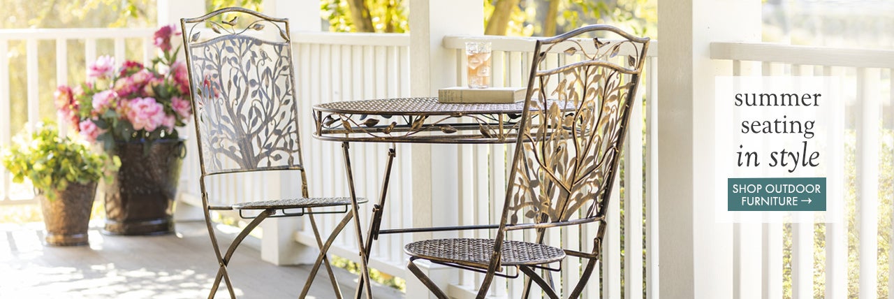 image of tree of life bistro set. summer seating in style SHOP OUTDOOR FURNITURE